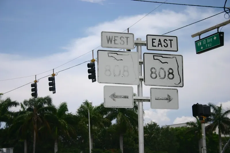 Faded State Road 808 signs near FAU in Boca Raton